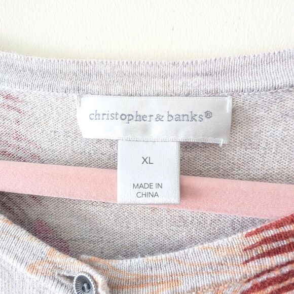Christopher & Banks Sweater Cardigan Knit Short Sleeve Button Up Floral XL - Picture 4 of 5